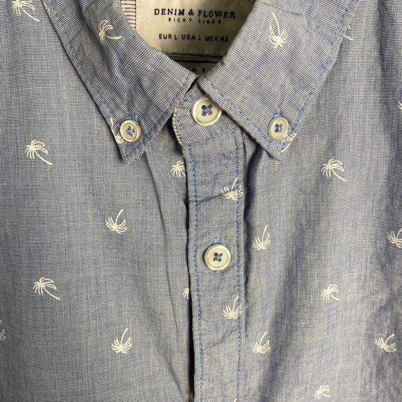 Denim & Flower Ricky Singh Men's Blue Palm Trees Short Sleeve Button Up Shirt L - Picture 5 of 13